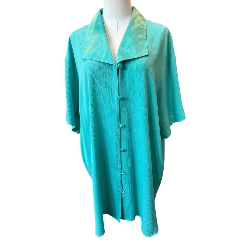 Victoria’s Secret VINTAGE GOLD LABEL Mint Green Satin Collar Sleep Shirt M/ L - Picture 11 of 11